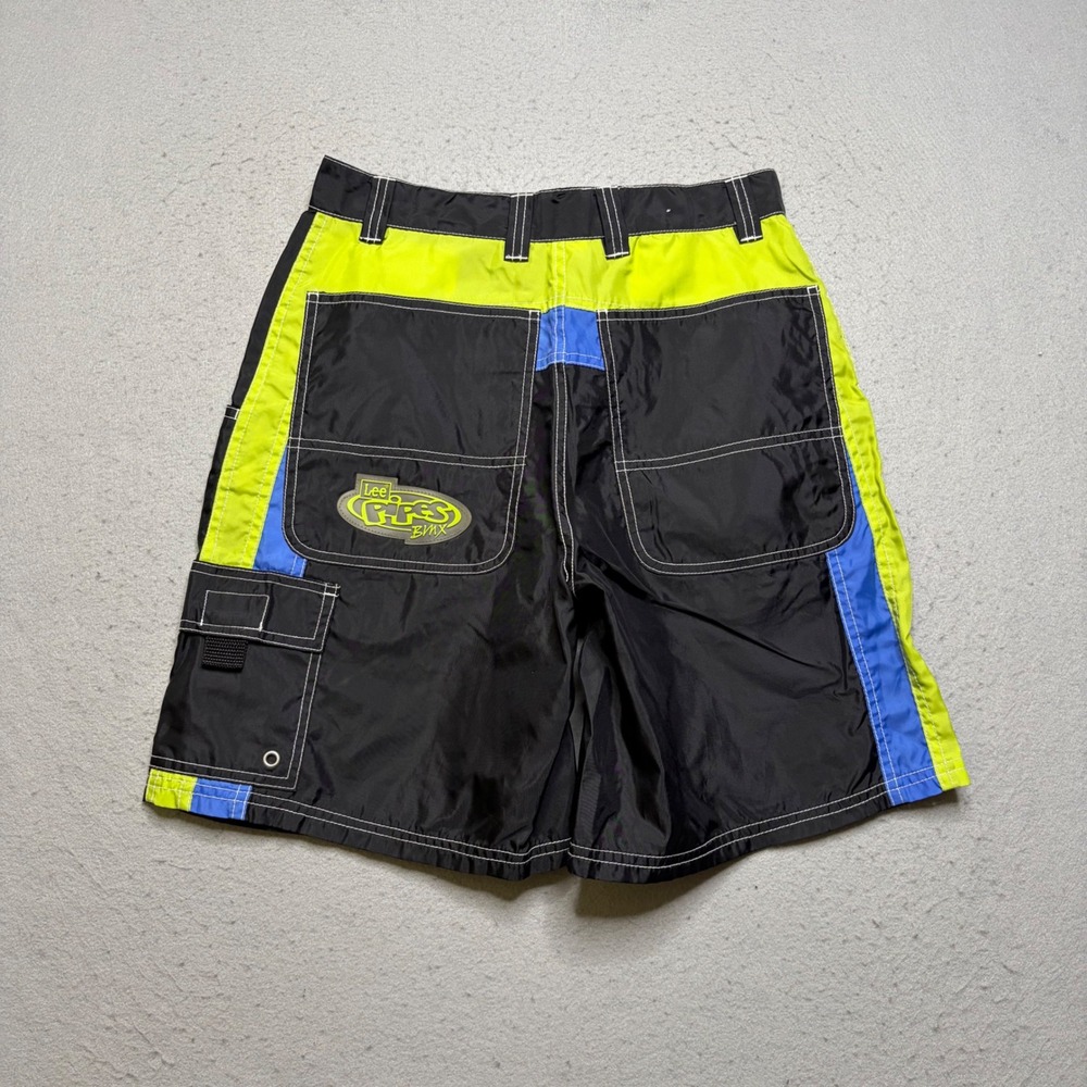 Lee Pipes BMX Shorts Mens 26 Black Neon Vintage 90s‎ Y2K Skater Nylon Cargo